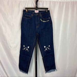 Sailor Moon Meets GU Cropped Fray Hem Jeans, size Medium
